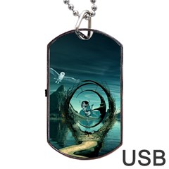 Cute Fairy Dancing On The Moon Dog Tag Usb Flash (one Side) by FantasyWorld7