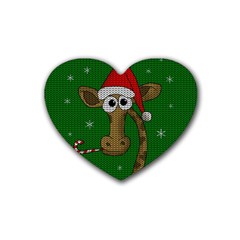 Christmas Giraffe  Rubber Coaster (heart)  by Valentinaart