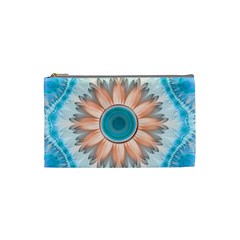 Clean And Pure Turquoise And White Fractal Flower Cosmetic Bag (small) 