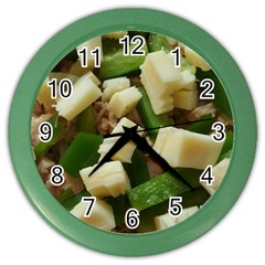 Cheese And Peppers Green Yellow Funny Design Color Wall Clocks by yoursparklingshop