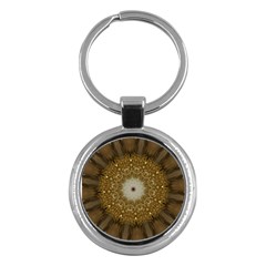 Elegant Festive Golden Brown Kaleidoscope Flower Design Key Chains (round)  by yoursparklingshop