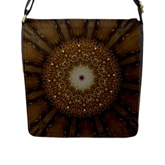 Elegant Festive Golden Brown Kaleidoscope Flower Design Flap Messenger Bag (l)  by yoursparklingshop