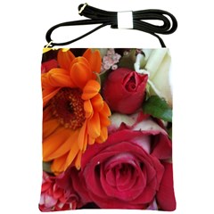 Floral Photography Orange Red Rose Daisy Elegant Flowers Bouquet Shoulder Sling Bags by yoursparklingshop