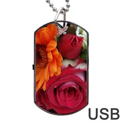 Floral Photography Orange Red Rose Daisy Elegant Flowers Bouquet Dog Tag Usb Flash (two Sides)