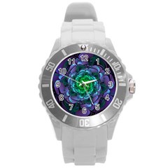 Beautiful Purple & Green Aeonium Arboreum Zwartkop Round Plastic Sport Watch (l) by jayaprime