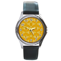 Fishes Talking About Love And   Yellow Stuff Round Metal Watch by pepitasart