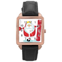Christmas Santa Claus Rose Gold Leather Watch  by Alisyart