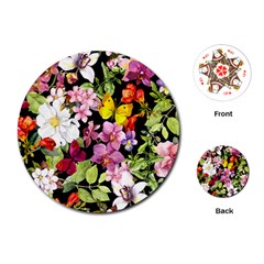 Beautiful,floral,hand Painted, Flowers,black,background,modern,trendy,girly,retro Playing Cards (round)  by NouveauDesign