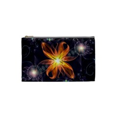 Beautiful Orange Star Lily Fractal Flower At Night Cosmetic Bag (small)  by jayaprime