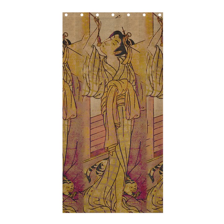 Japanese Geisha with Cat illustration Shower Curtain 36  x 72  (Stall) 