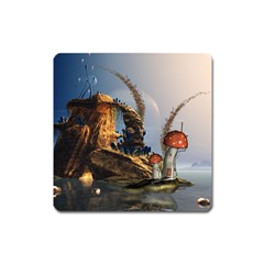 Wonderful Seascape With Mushroom House Square Magnet by FantasyWorld7