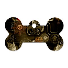 Wonderful Noble Steampunk Design, Clocks And Gears And Butterflies Dog Tag Bone (two Sides) by FantasyWorld7