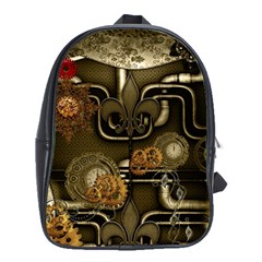 Wonderful Noble Steampunk Design, Clocks And Gears And Butterflies School Bag (xl) by FantasyWorld7