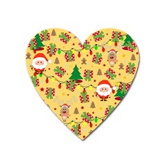 Santa And Rudolph Pattern Heart Magnet by Valentinaart