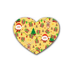 Santa And Rudolph Pattern Rubber Coaster (heart)  by Valentinaart