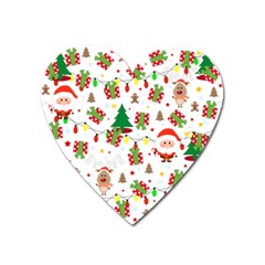 Santa And Rudolph Pattern Heart Magnet by Valentinaart