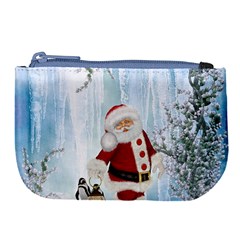 Santa Claus With Funny Penguin Large Coin Purse by FantasyWorld7
