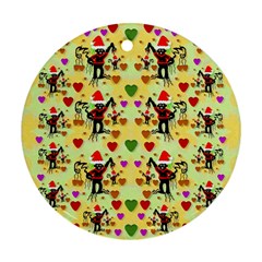 Santa With Friends And Season Love Round Ornament (two Sides) by pepitasart