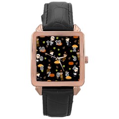 Pilgrims And Indians Pattern - Thanksgiving Rose Gold Leather Watch  by Valentinaart
