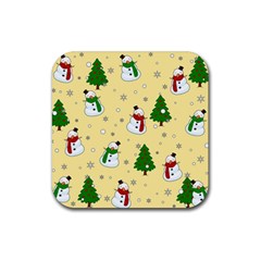 Snowman Pattern Rubber Coaster (square)  by Valentinaart