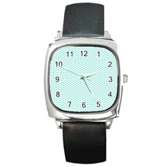 Tiffany Aqua Blue Lipstick Kisses On White Square Metal Watch by PodArtist