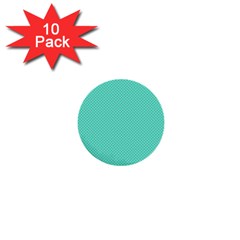 White Polkadot Hearts On Tiffany Aqua Blue  1  Mini Buttons (10 Pack) 