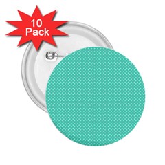 White Polkadot Hearts On Tiffany Aqua Blue  2 25  Buttons (10 Pack)  by PodArtist