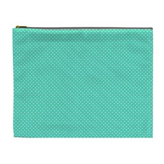 White Polkadot Hearts On Tiffany Aqua Blue  Cosmetic Bag (xl) by PodArtist