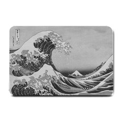 Black And White Japanese Great Wave Off Kanagawa By Hokusai Small Doormat  by PodArtist