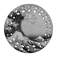 Black And White Japanese Great Wave Off Kanagawa By Hokusai Ornament (round Filigree) by PodArtist