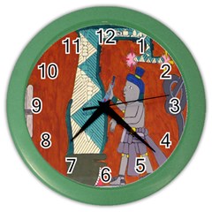 Mexico Puebla Mural Ethnic Aztec Color Wall Clocks by Celenk