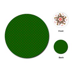 Mini Red Dots On Christmas Green Playing Cards (round)  by PodArtist