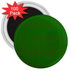 Mini Red Dots On Christmas Green 3  Magnets (100 Pack) by PodArtist