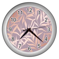 Rose Gold, Asian,leaf,pattern,bamboo Trees, Beauty, Pink,metallic,feminine,elegant,chic,modern,wedding Wall Clocks (silver)  by NouveauDesign