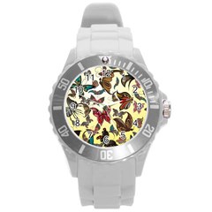 Colorful Butterflies Round Plastic Sport Watch (l) by allthingseveryone