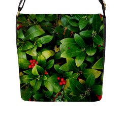 Christmas Season Floral Green Red Skimmia Flower Flap Messenger Bag (l)  by yoursparklingshop