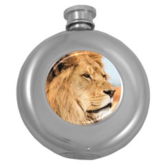 Big Male Lion Looking Right Round Hip Flask (5 Oz) by Ucco