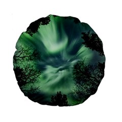 Northern Lights In The Forest Standard 15  Premium Round Cushions