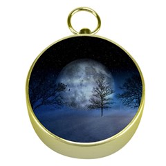 Winter Wintry Moon Christmas Snow Gold Compasses by Celenk