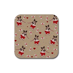 Pug Xmas Pattern Rubber Coaster (square)  by Valentinaart