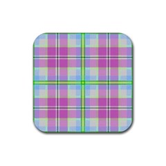 Pink And Blue Plaid Rubber Coaster (square)  by allthingseveryone