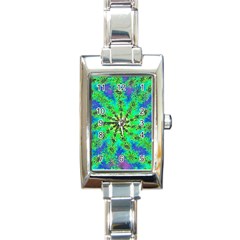 Green Psychedelic Starburst Fractal Rectangle Italian Charm Watch by allthingseveryone