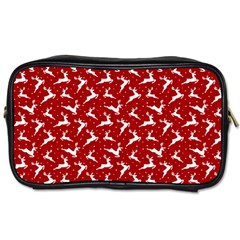 Red Reindeers Toiletries Bags 2-side by patternstudio