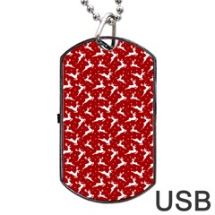 Red Reindeers Dog Tag Usb Flash (two Sides) by patternstudio