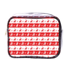 Knitted Red White Reindeers Mini Toiletries Bags by patternstudio