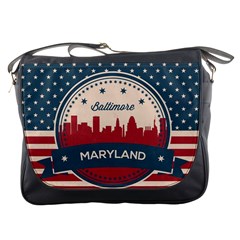 Retro Baltimore Maryland Skyline Messenger Bags by Bigfootshirtshop