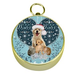It s Winter And Christmas Time, Cute Kitten And Dogs Gold Compasses by FantasyWorld7