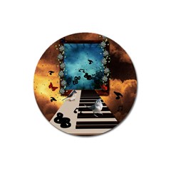 Music, Piano With Birds And Butterflies Magnet 3  (round) by FantasyWorld7