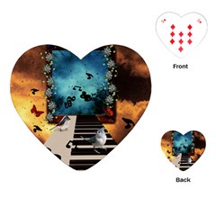 Music, Piano With Birds And Butterflies Playing Cards (heart)  by FantasyWorld7