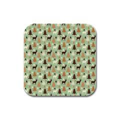 Reindeer Tree Forest Art Rubber Square Coaster (4 Pack)  by patternstudio